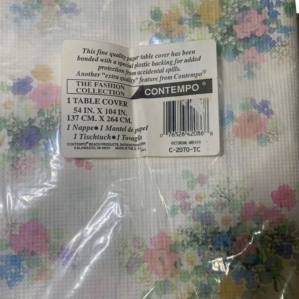 Vintage Contempo Paper Floral Bouquet  Tablecloth Cottagecore Grandmacore NOS